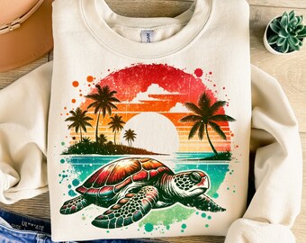Sea Turtle Png, Sublimation Design, Summer Png, Beach Sublimation, Tropical Png, Retro Png, T-Shirt Design, Instant Download Png, DTF