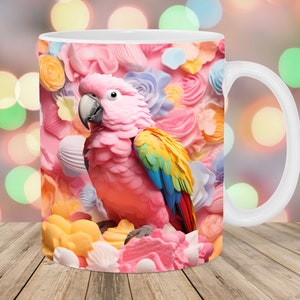 3D Colorful Parrot Mug Wrap, 11oz And 15oz Mug Template, Mug Sublimation Design, Ice-Cream Mug Wrap Template, Instant Digital Download PNG