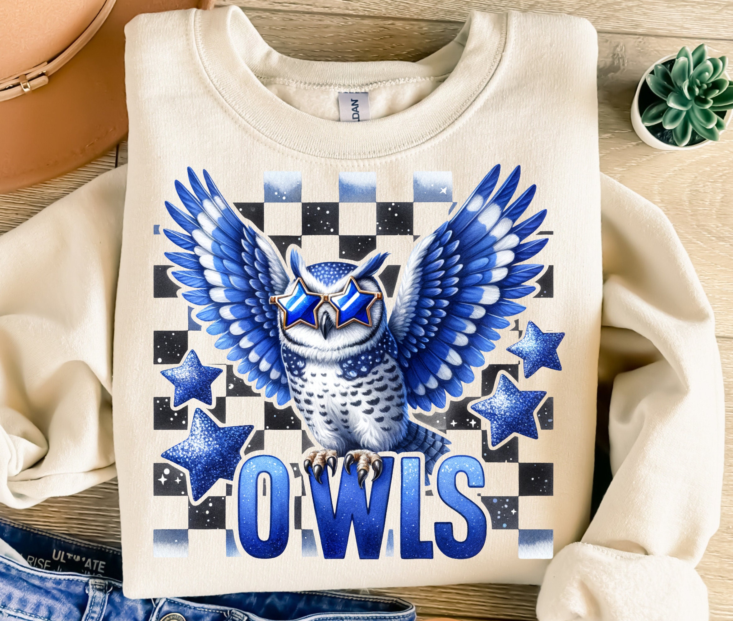 Owls Png, Sublimation Design, Mascot Png, Royal Blue Owl Png, Sport Png, Checkered Png, T-Shirt Desi