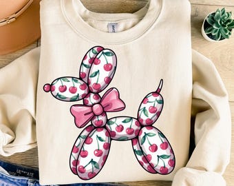 Cherry Balloon Dog Png, Sublimation Design, Coquette Bow Png, Dog Lover Png, Party Png, Trendy Png, T-Shirt Design, Digital Download Png