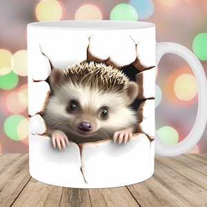 3D Hedgehog Hole In A Wall Mug Wrap, 11oz And 15oz Mug Template, Mug Sublimation Design, Mug Wrap Template, Instant Digital Download PNG