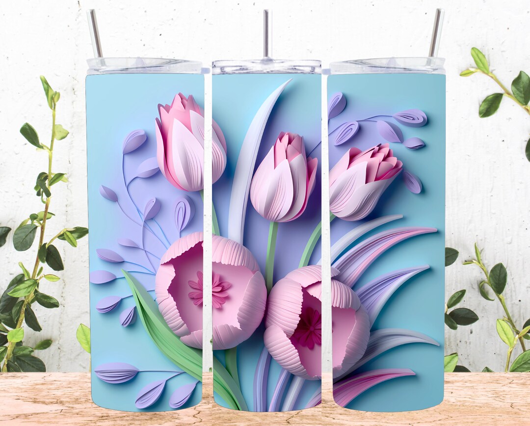3D Pink Tulips 20 Oz Skinny Tumbler Sublimation Design, Straight and ...