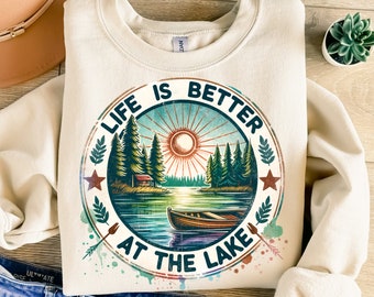 Life Is Better At The Lake Png, Sublimation Design, Summer Vacation Png, Retro Png, Fishing Png, T-Shirt Design, Digital Download Png, DTF