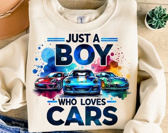 Just A Boy Who Loves Cars Png, Sublimation Design, Kids Png, Colorful Cars Png, Vehicle Png, T-Shirt Design, Digital Download Png, DTF