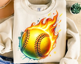 Flaming Softball Ball Png, Sublimation Design, Softball On Fire Png, Sport Png, Flame Png, T-Shirt Design, Instant Digital Download Png, DTF