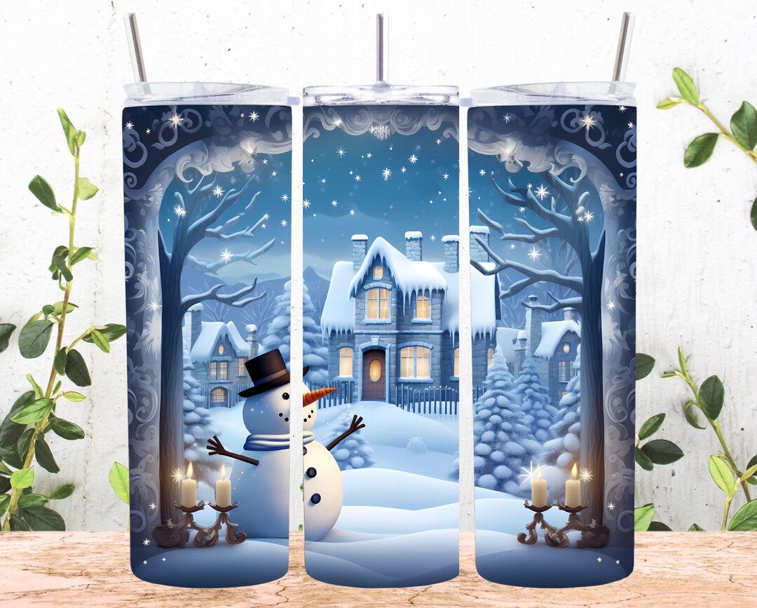 3D Snowman Christmas Night 20 Oz Skinny Tumbler Sublimation Design ...