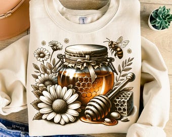 Bee Png, Sublimation Design, Honeycomb Png, Retro Png, Flowers Png, Vintage Png, T-Shirt Design, Sweatshirt Png, Digital Download Png, DTF