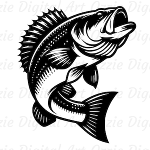 Fish Svg & Png, Fishing Clipart, Bass Fish Vector Image, Fish Silhouette, Fishing Svg, Sublimation Design, Bass Svg, Fish Cut File