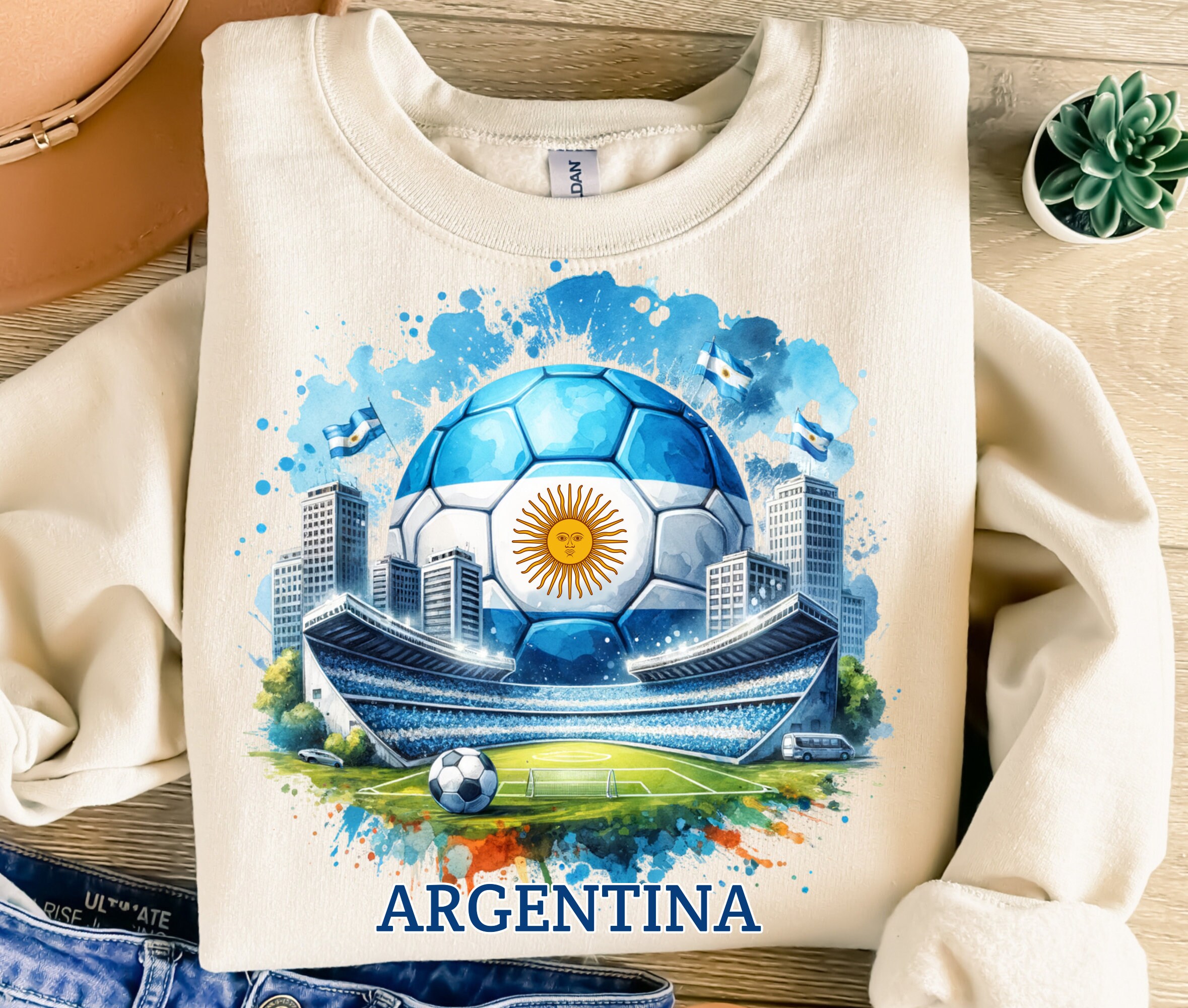 T-shirt Argentine Drapeau Patriotique - Coton, Fait Main, Coupe Regular