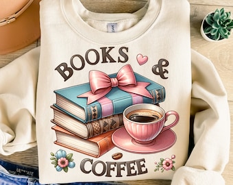 Libri e caffè PNG, design per sublimazione, PNG a tema libri, PNG civettuola, PNG retrò, PNG di tendenza, design per magliette, download digitale istantaneo PNG, DTF