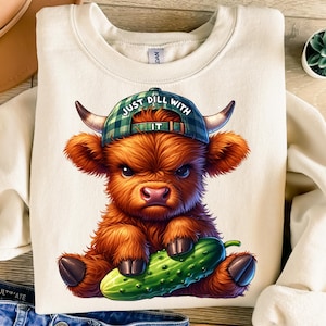 Cute Highland Cow Png, Projekt Sublimacji, Just Dill With It Png, Śmieszna Krowa Png, Zwierzę Gospodarskie Png, Projekt Koszulki, Natychmiastowe Pobieranie Png, DTF