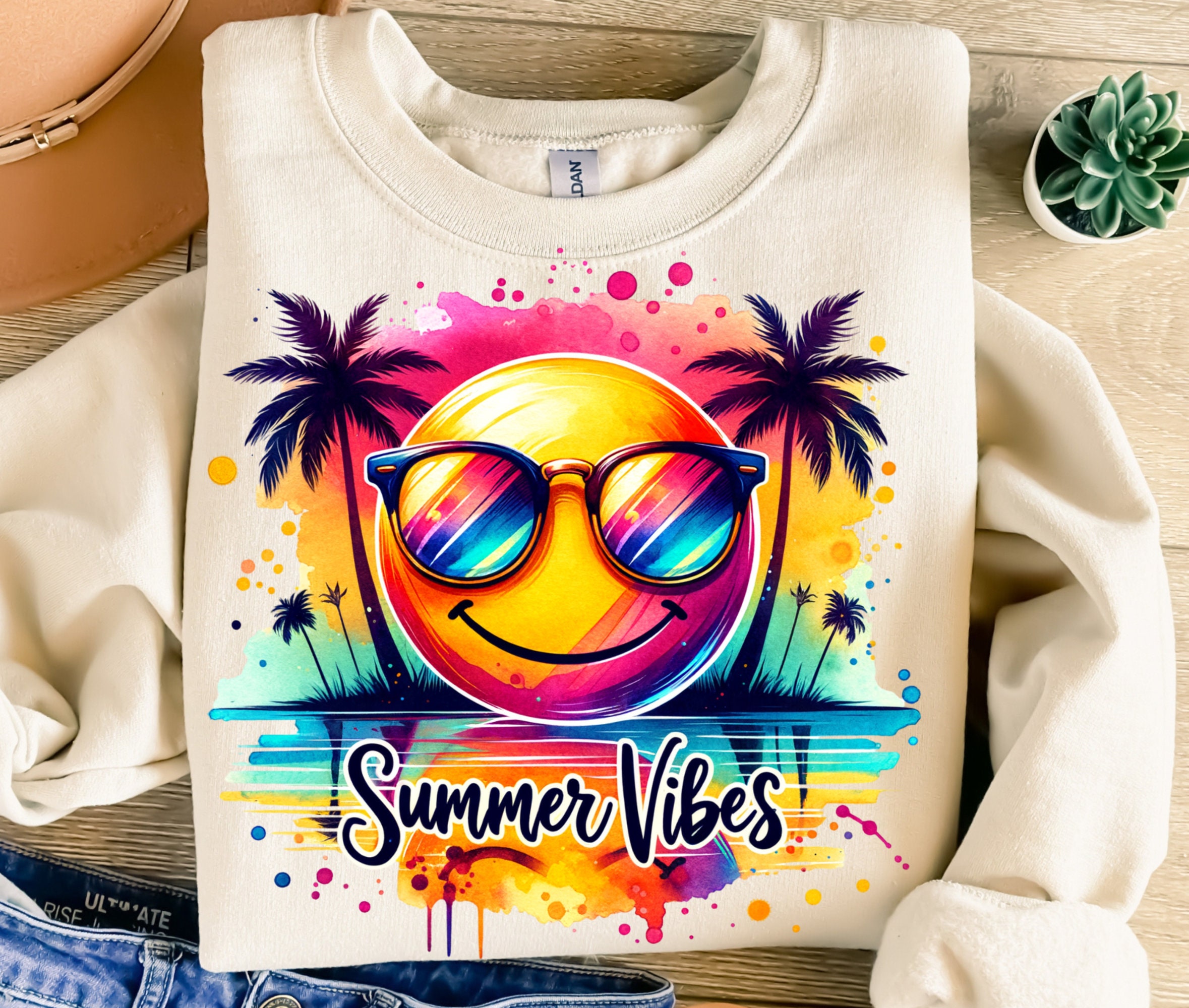 Summer Vibes Png, Sublimation Design, Neon Smiley Face Png, Colorful ...
