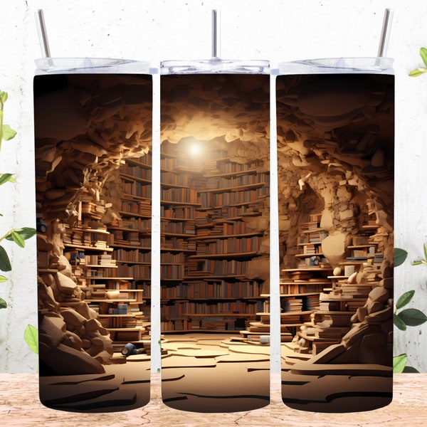 3D Bookshelves Hole In A Wall 20 oz Skinny Tumbler Sublimation Design, Straight & Tapered Tumbler Wrap, Instant Digital Download PNG