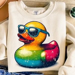 Rubber Duck met zonnebril Png, sublimatie Design, Rubber Duck Clipart, Retro Digital Image, T-Shirt Design, Instant Download Png, DTF