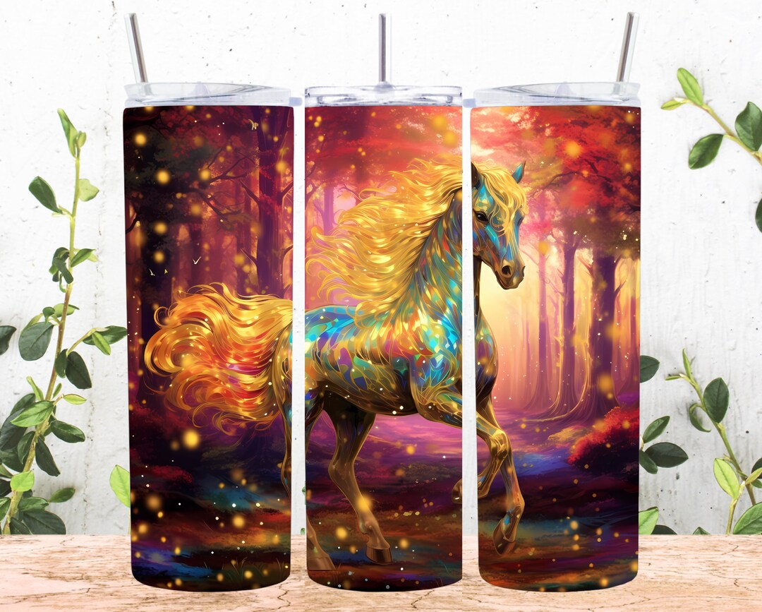 Colorful Neon Glitter Gold Horse 20 Oz Skinny Tumbler Etsy