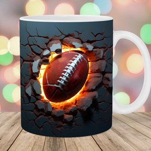 3D American Football Mug Wrap, 11oz And 15oz Mug Template, Mug Sublimation Design, Hole In A Wall Mug Template, Instant Digital Download PNG