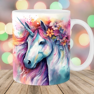 Aquarell Einhorn Becherverpackung, 11 Unzen und 15 Unzen Bechervorlage, Becher Sublimationsdesign, Becherverpackung Vorlage, Sofortiger digitaler Download PNG