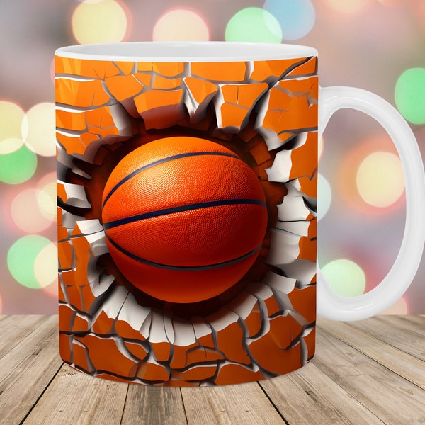 3D Basketball Hole In A Wall Mug Wrap, 11oz & 15oz Mug Template, Mug Sublimation Design, Mug Wrap Template, Instant Digital Download PNG