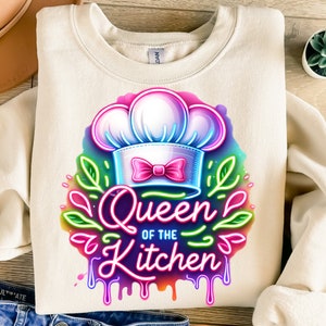 Queen Of The Kitchen Png, Sublimation Design, Colorful Neon Png, Chef Png, Cook Png, T-Shirt Design, Instant Digital Download Png, DTF