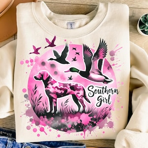 Southern Girl Png, Sublimation Design, Hunting Dog Png, Pink Camouflage Png, Hunt Png, Duck Png, T-Shirt Design, Digital Download Png, DTF