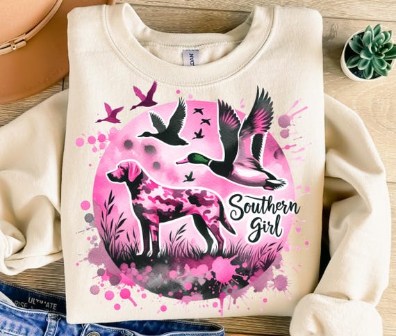 Southern Girl Png, Sublimation Design, Hunting Dog Png, Pink Camouflage Png, Hunt Png, Duck Png, T-Shirt Design, Digital Download Png, DTF