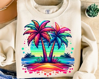 Palme colorate PNG, design a sublimazione, clipart spiaggia, immagine digitale spiaggia al neon, PNG estate, design maglietta, download istantaneo PNG, DTF