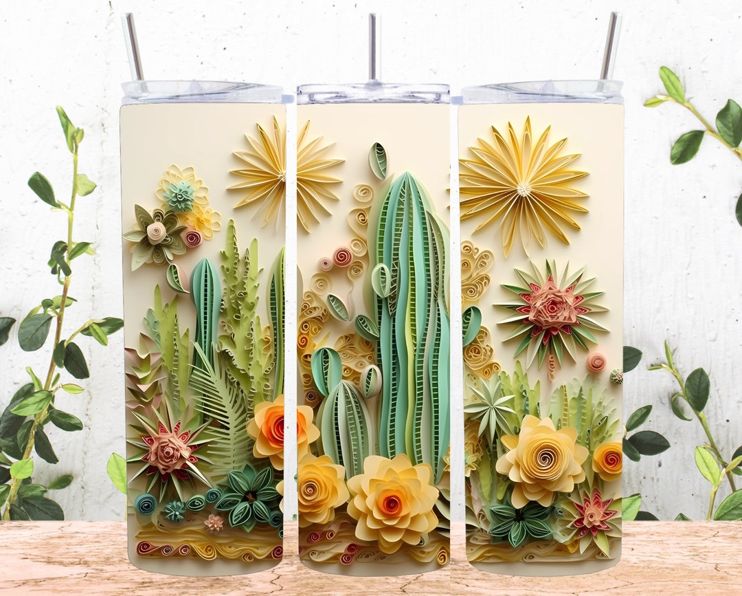 3D Cactus Flowers 20 Oz Skinny Tumbler Sublimation Design, Straight and ...