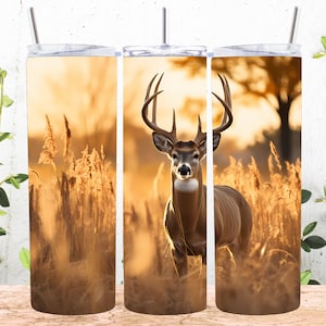 White-Tailed Buck Deer 20 oz Skinny Tumbler Sublimation Design, Straight & Tapered Tumbler Wrap, Instant Digital Download PNG