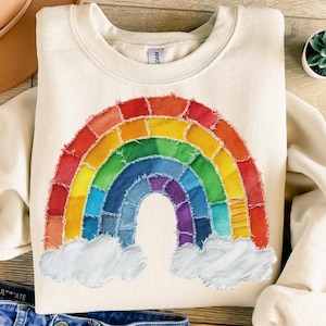 Colorful Denim Patchwork Rainbow Png, Sublimation Design, Kids Png, Retro Png, Trendy Png, T-Shirt Design, Instant Digital Download Png, DTF
