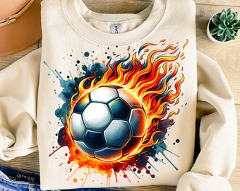Balón de fútbol en llamas (SVG), diseño de sublimación, clipart de fútbol, imagen digital de llamas, PNG deportivo, SVG de camiseta, descarga digital instantánea (PNG), DTF