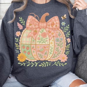 Floral Pumpkin Png, Sublimation Design, Autumn Png, Coquette Bow Png, Retro Fall Png, Girly Png, T-Shirt Design, Instant Download Png, DTF