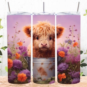 Baby Highland Cow in A Bucket 20 Oz Skinny Tumbler Sublimation Design ...