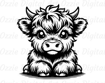 Highland Cow Svg & Png, Cute Cow Clipart, Baby Highland Cow Vector Image, Heifer Cow Silhouette, Sublimation Design, Farm Animal Cut File