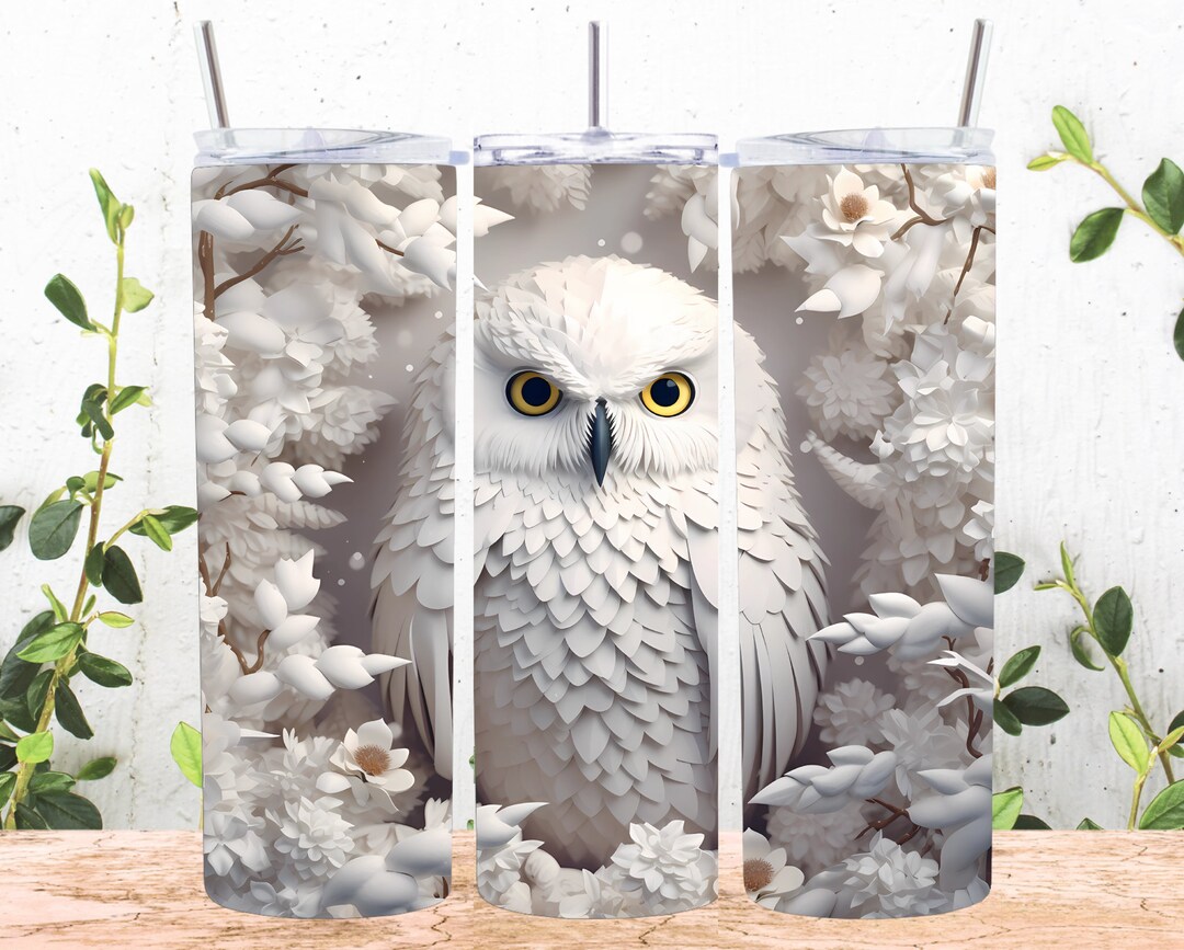 3D White Owl 20 Oz Skinny Tumbler Sublimation Design Straight - Etsy