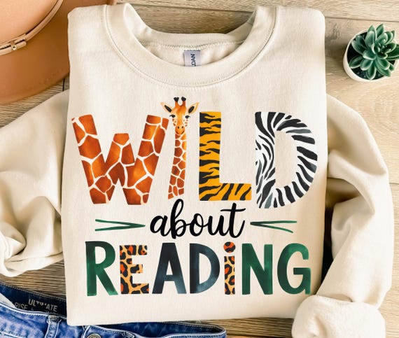 Wild About Reading Png, Sublimation Design, Bookish Png, Book Lover Png, Funny Png, Animal Png, T-Shirt Design, Instant Download Png, DTF