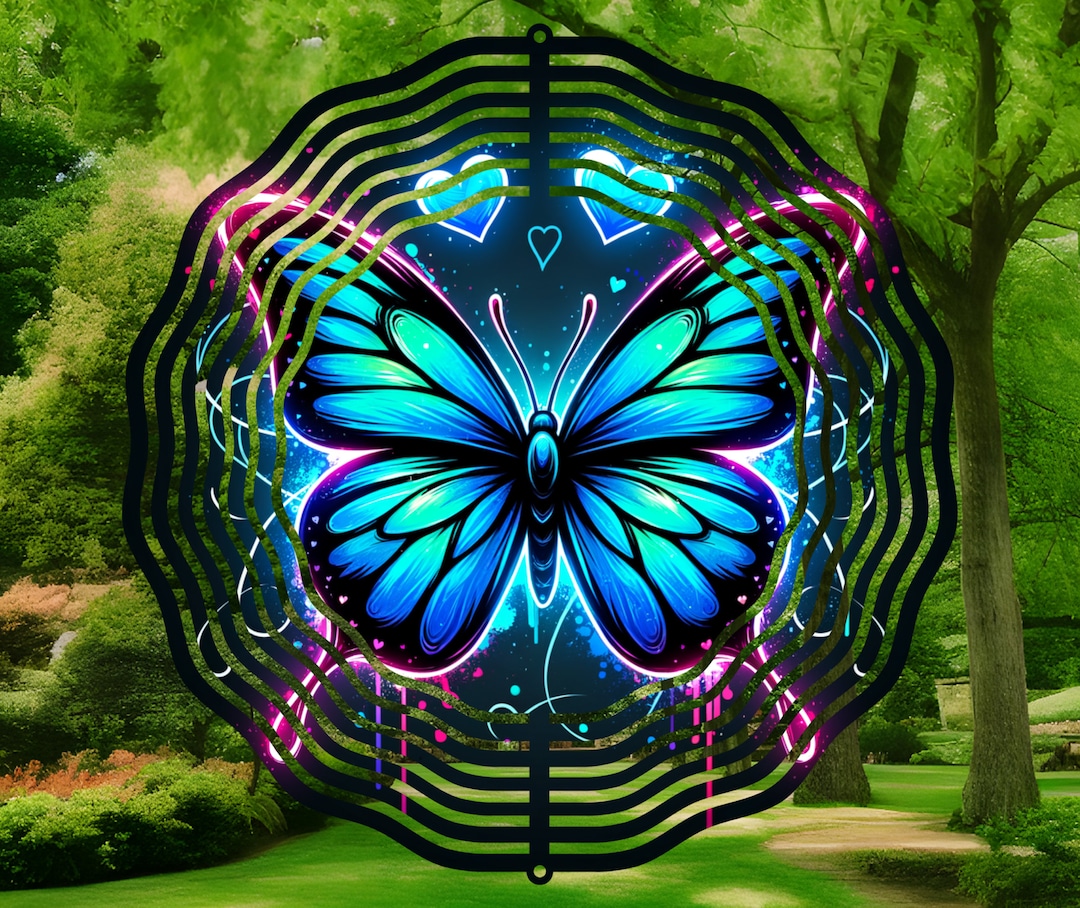 Butterfly Wind Sim Neon Blue Butterfly Wind Spinner Sublimation Design, Heart Wind Spinner ...