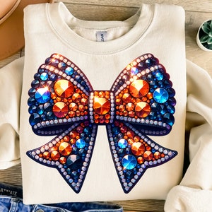 Cheer Orange Blue Bow Png, Sublimation Design, Sequin Rhinestone Bow Png, Cheerleading Png, T-Shirt Design, Digital Download Png, DTF