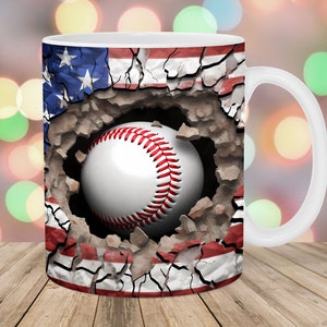 3D Baseball Hole In A Wall Mug Wrap, 11oz e 15oz Mug Template, Mug Sublimation Design, Mug Wrap Template, Download digitale istantaneo PNG
