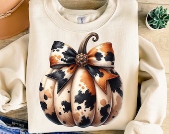 Coquette Pumpkin Png, Sublimation Design, Autumn Png, Cowhide Bow Png, Trendy Png, T-Shirt Design, Sweatshirt Png, Instant Download Png, DTF