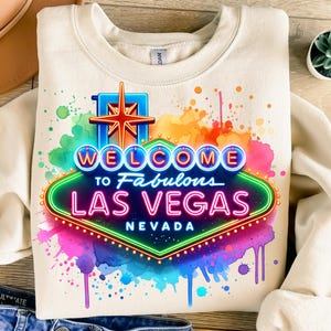 Las Vegas (Png), Diseño de sublimación, Ciudad de neón colorida (Png), Nevada (Png), Estados Unidos (Png), Diseño de camiseta, Descarga digital instantánea (Png), DTF