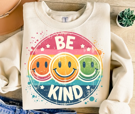 Be Kind Png, Sublimation Design, Smiley Face Png, Vintage Png, Colorful Png, Retro Png, T-Shirt Design, Instant Digital Download Png, DTF