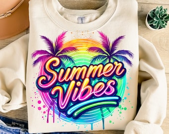 Summer Vibes Svg, Sublimation Design, Colorful Summer Clipart, Neon Summer Digital Image, Tropical Png, T-Shirt Svg, Instant Download Png