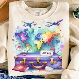 Reise Png, Sublimationsdesign, Reise Png, Weltkarte Png, Flugzeug Png, Abenteuer Png, Urlaub Png, T-Shirt-Design, digitaler Download Png, DTF