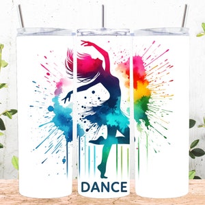 Chica bailando colorida Diseño de sublimación de vaso flaco de 20 oz, envoltura de vaso recto y cónico, descarga digital instantánea PNG