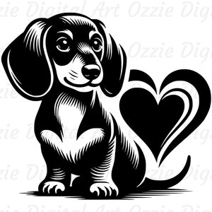 Dachshund Svg & Png, Sausage Dog Clipart, Dog Vector Image, Dachshund Silhouette, Puppy Svg, Heart Svg, Sublimation Design, Dog Cut File
