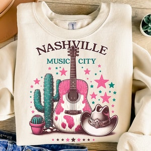 Nashville Music City Png, Diseño de sublimación, Guitarra Png, Western Png, Cowboy Png, Vintage Png, Diseño de camiseta, Descarga instantánea Png, DTF