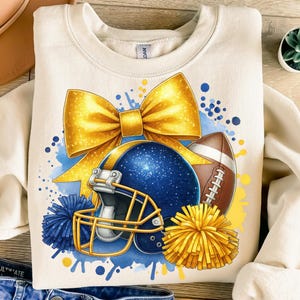 Gold Navy Blue Football Png, Sublimation Design, Cheerleader Png, Mascot Png, Coquette Bow Png,  T-Shirt Design, Instant Download Png, DTF