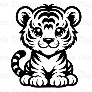 Tiger Svg & Png, Baby toger Clipart, Cute Toger Vector Image, Tiger Silhouette, Kids Svg, Sublimation Design, Cute Animal Cut File