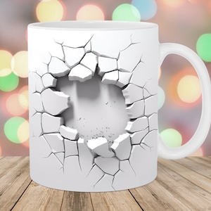 3D Cracked Wall Mug Wrap, 11oz And 15oz Mug Template, Mug Sublimation Design, Mug Wrap Template, Instant Digital Download PNG