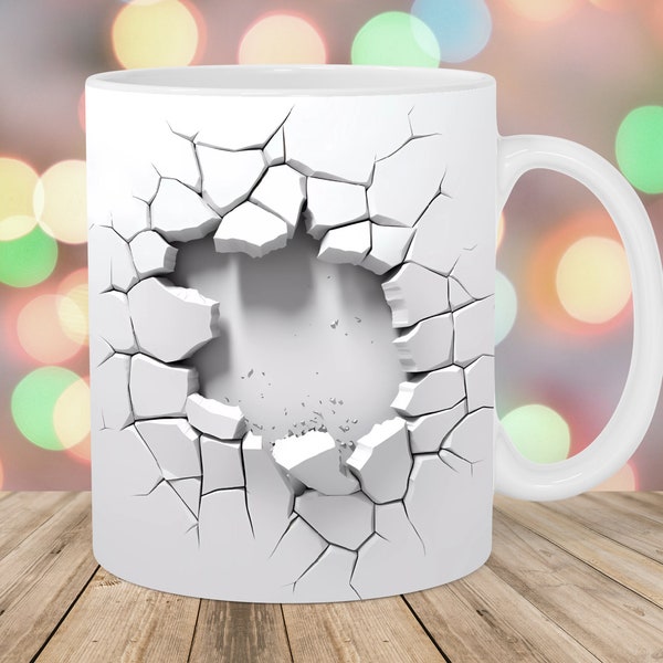 3D Cracked Wall Mug Wrap, 11oz And 15oz Mug Template, Mug Sublimation Design, Mug Wrap Template, Instant Digital Download PNG